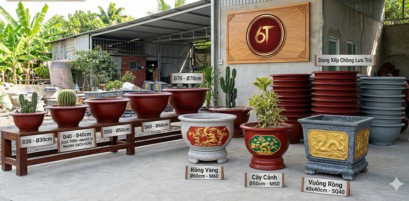 Chậu xi măng Cam Ranh - sản phẩm thực tế tại xưởng