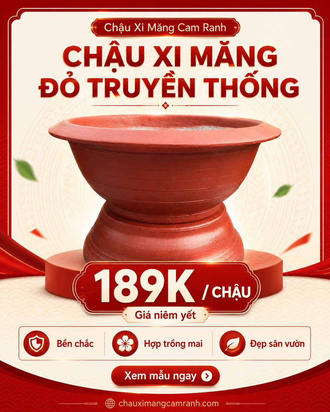 Chậu xi măng đỏ truyền thống - sản phẩm chủ lực Chậu Xi Măng Cam Ranh