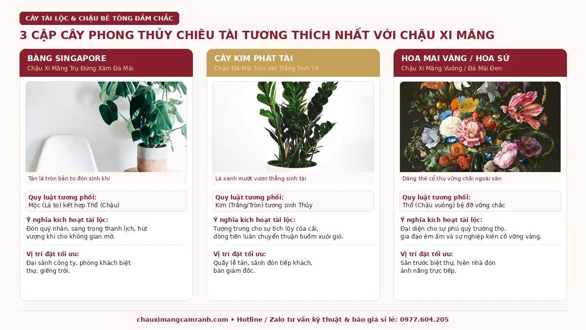 3 cặp cây phong thủy chiêu tài tương thích nhất với chậu xi măng đầm chắc