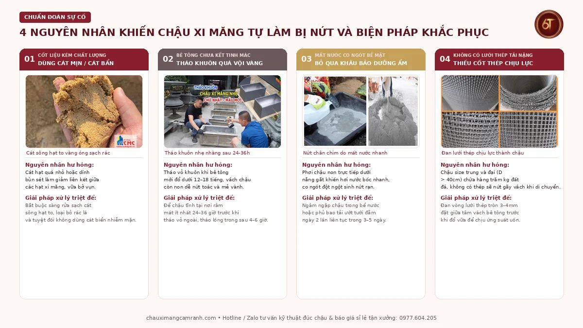 4 sai lầm khiến chậu xi măng tự làm bị nứt chân chim và cách xử lý triệt để