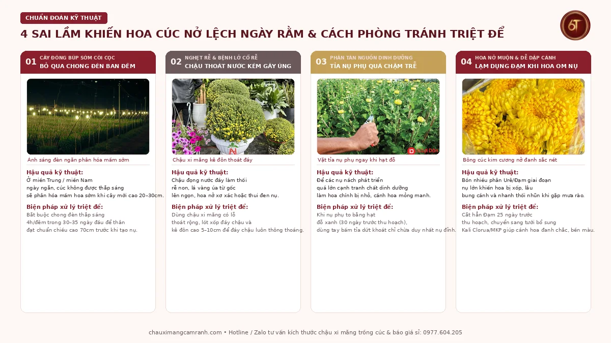4 sai lầm khiến hoa cúc nở lệch ngày rằm và cách phòng tránh triệt để