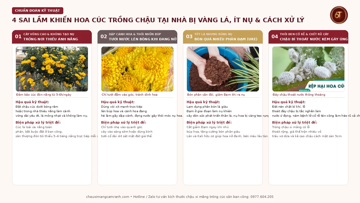 4 sai lầm khiến hoa cúc trồng tại nhà bị vàng lá ít nụ và cách xử lý triệt để