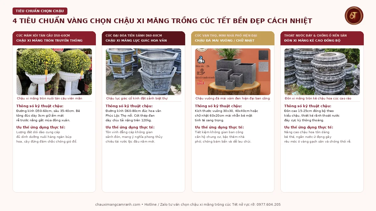 4 tiêu chuẩn vàng chọn chậu xi măng trồng cúc Tết bền đẹp cách nhiệt