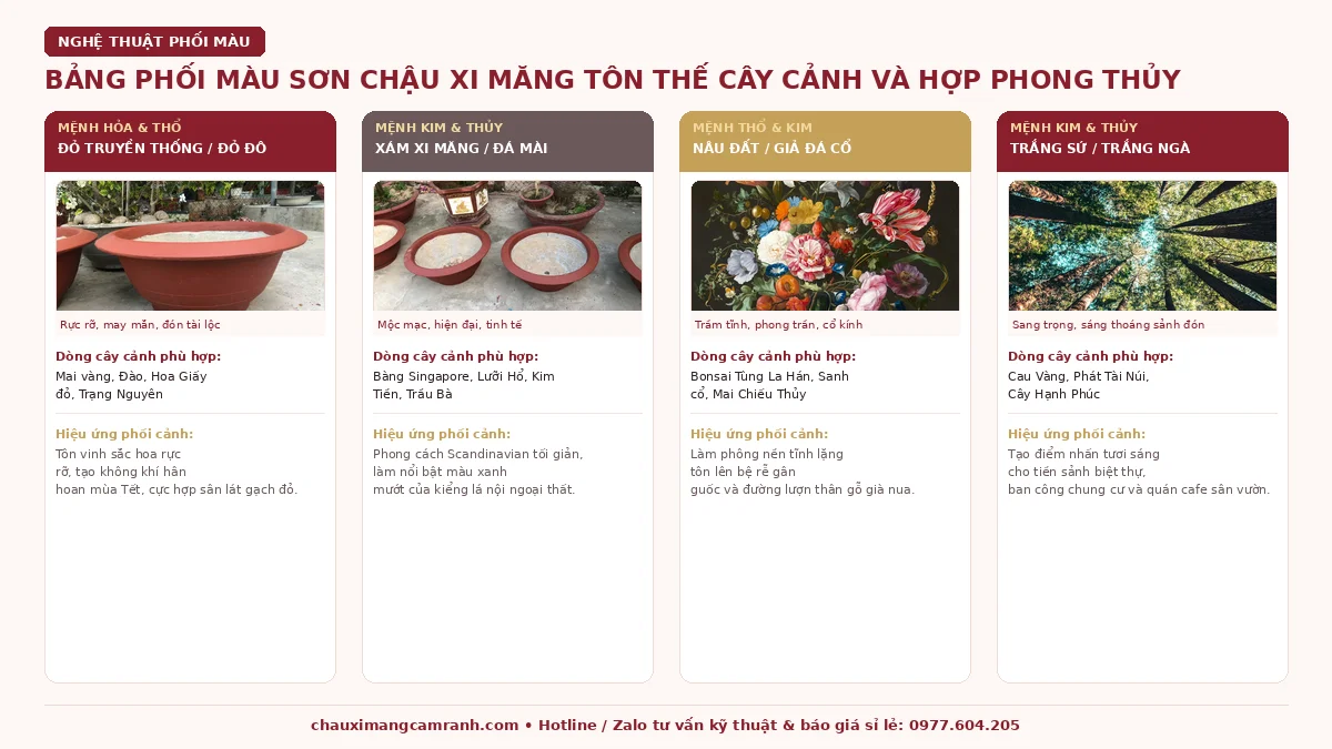 Bảng phối màu sơn chậu xi măng tôn dáng thế cây cảnh và hợp phong thủy