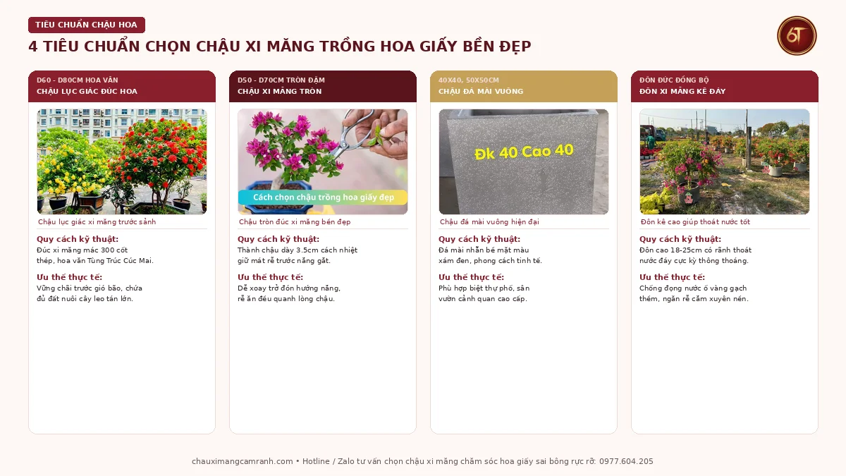 Tiêu chuẩn chọn chậu xi măng trồng hoa giấy cách nhiệt thoát nước tốt
