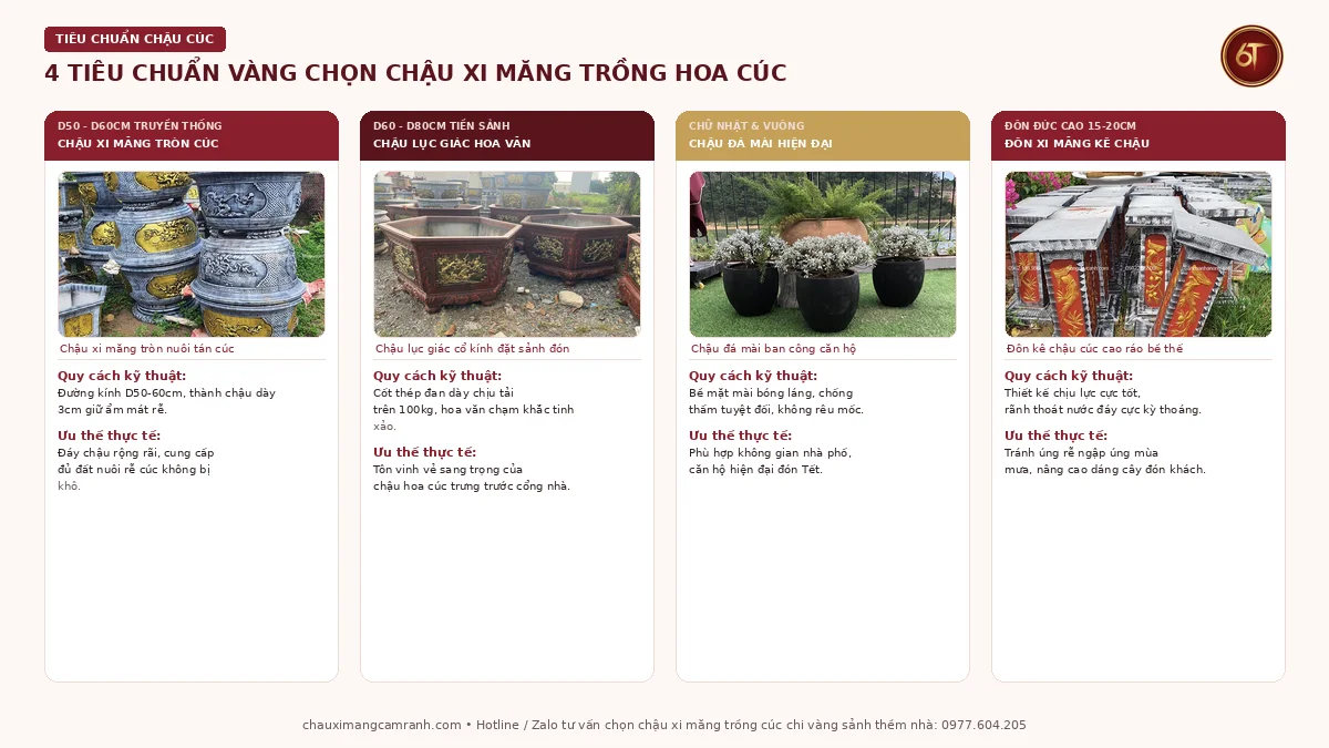 Tiêu chuẩn chọn chậu xi măng trồng hoa cúc bảo vệ bộ rễ cách nhiệt