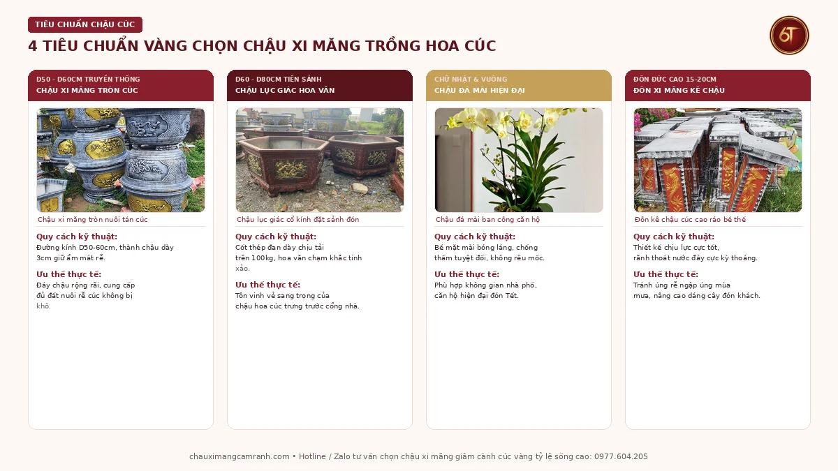 Tiêu chuẩn chọn chậu xi măng trồng hoa cúc bảo vệ bộ rễ cách nhiệt