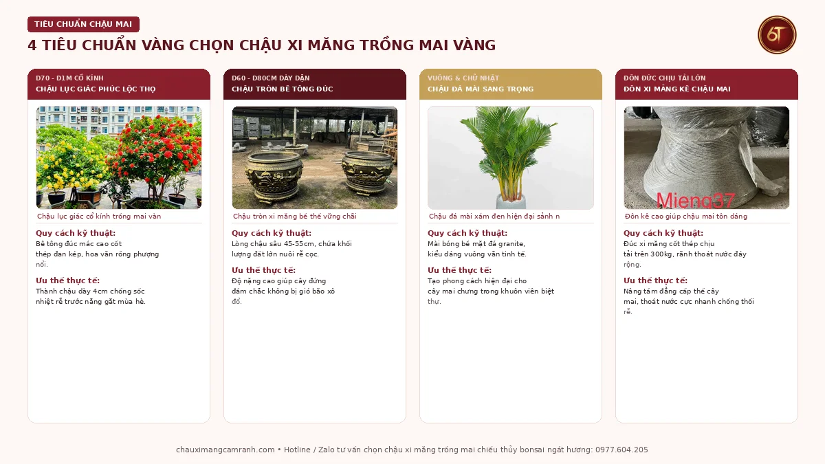Tiêu chuẩn chọn chậu xi măng trồng mai vàng cách nhiệt chống úng rễ