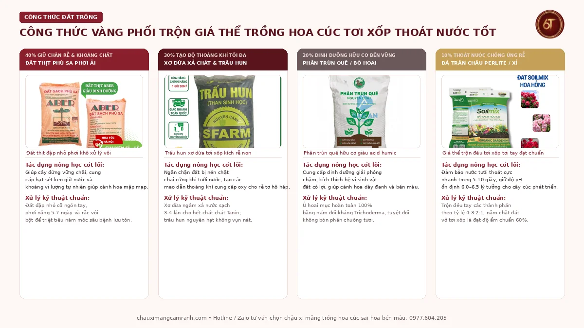 Công thức phối trộn đất trồng hoa cúc tơi xốp giàu dinh dưỡng thoát nước tốt