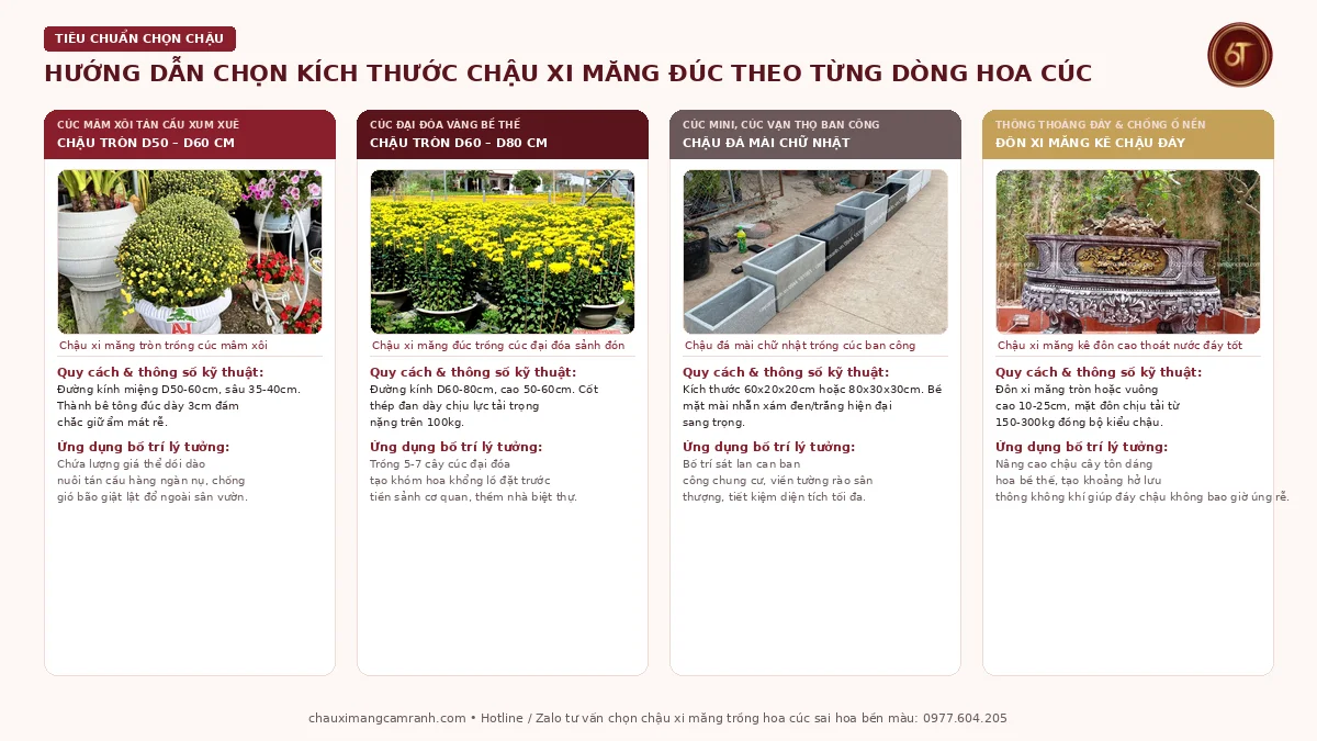 Hướng dẫn chọn kích thước chậu xi măng trồng hoa cúc mâm xôi cúc đại đóa cúc ban công