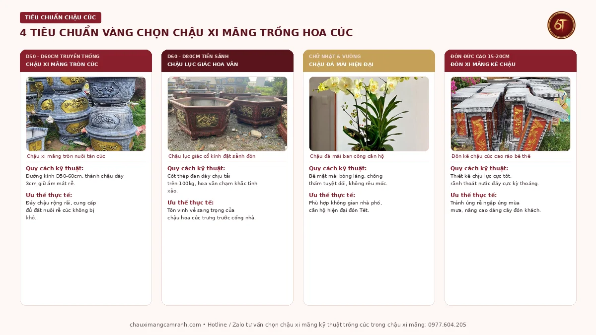 Tiêu chuẩn chọn chậu xi măng trồng hoa cúc bảo vệ bộ rễ cách nhiệt