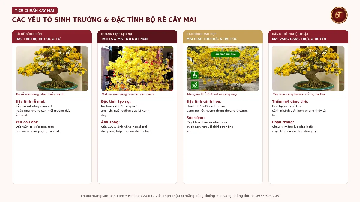 Đặc tính sinh trưởng và các tiêu chuẩn chăm sóc bộ rễ cây mai vàng
