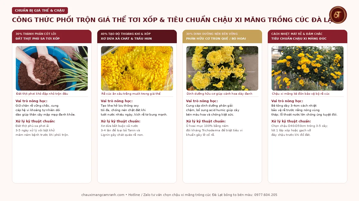 Công thức phối trộn đất trồng và chọn chậu xi măng trồng hoa cúc Đà Lạt tại nhà