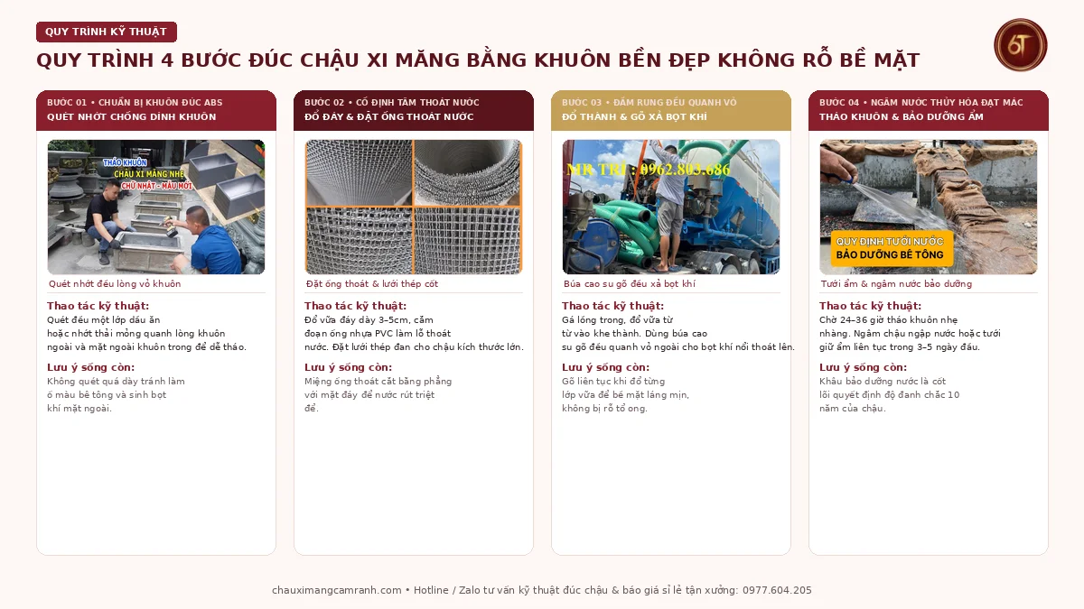 Quy trình 4 bước đúc chậu xi măng bằng khuôn đạt chuẩn không rỗ bề mặt