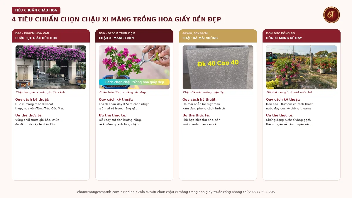 Tiêu chuẩn chọn chậu xi măng trồng hoa giấy cách nhiệt thoát nước tốt