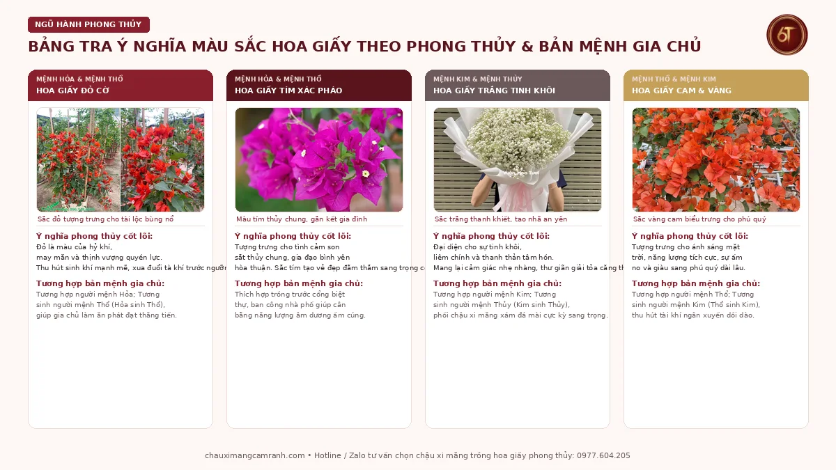 Bảng tra cứu ý nghĩa màu sắc hoa giấy theo phong thủy và bản mệnh gia chủ